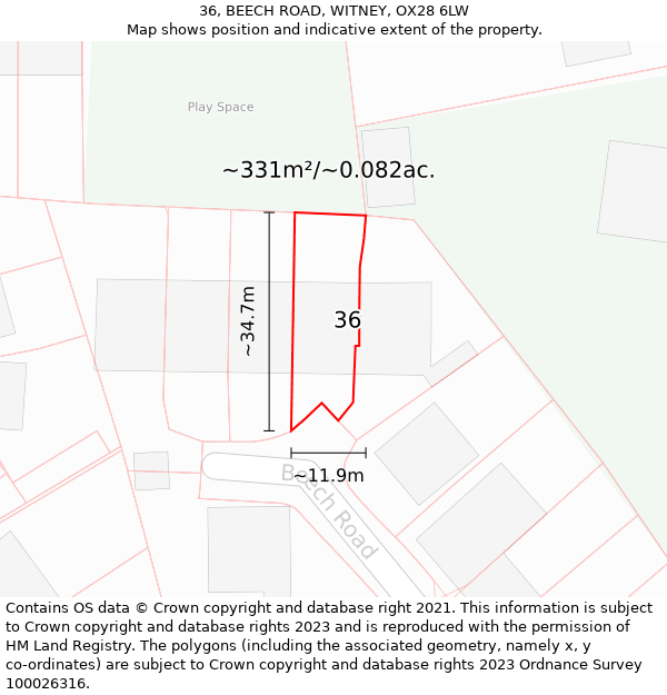 36, BEECH ROAD, WITNEY, OX28 6LW: Plot and title map