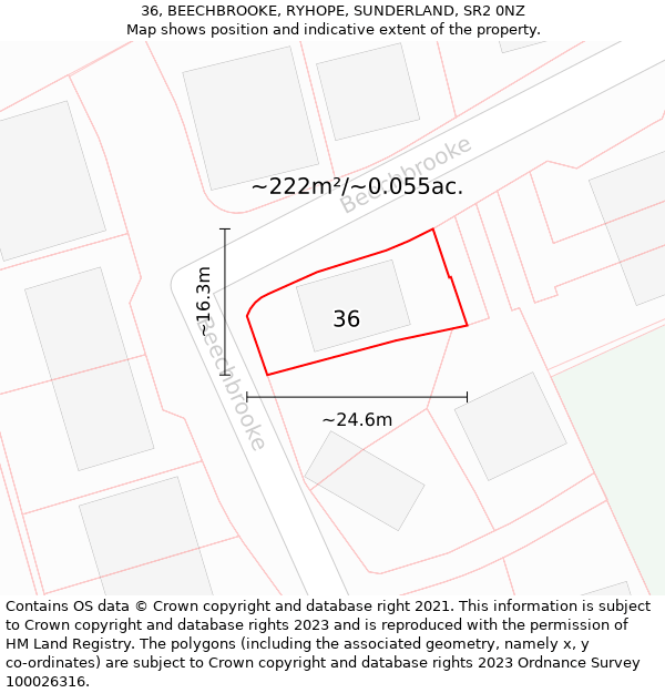 36, BEECHBROOKE, RYHOPE, SUNDERLAND, SR2 0NZ: Plot and title map