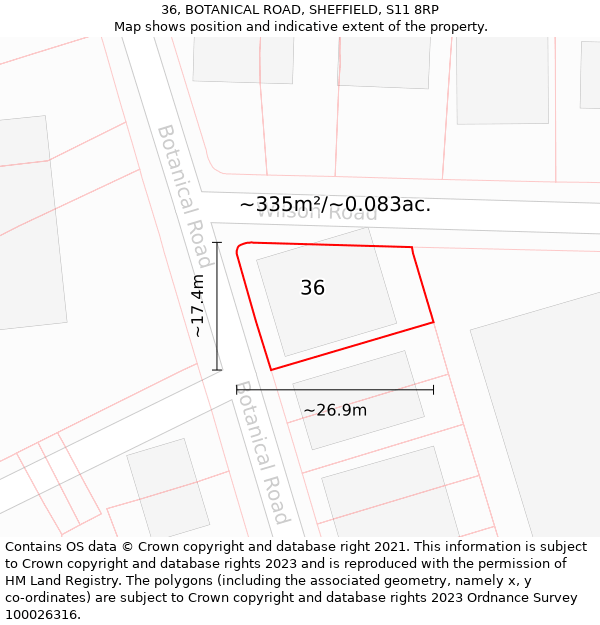 36, BOTANICAL ROAD, SHEFFIELD, S11 8RP: Plot and title map