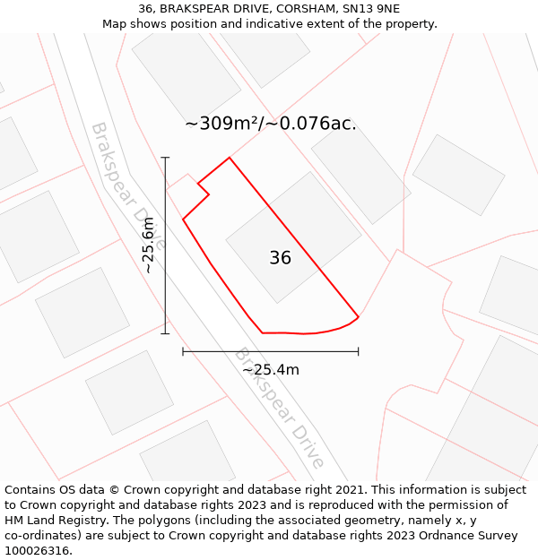 36, BRAKSPEAR DRIVE, CORSHAM, SN13 9NE: Plot and title map