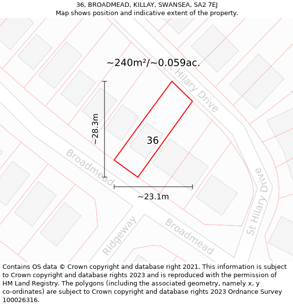 36, BROADMEAD, KILLAY, SWANSEA, SA2 7EJ: Plot and title map