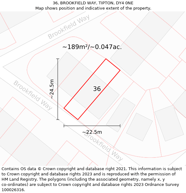 36, BROOKFIELD WAY, TIPTON, DY4 0NE: Plot and title map