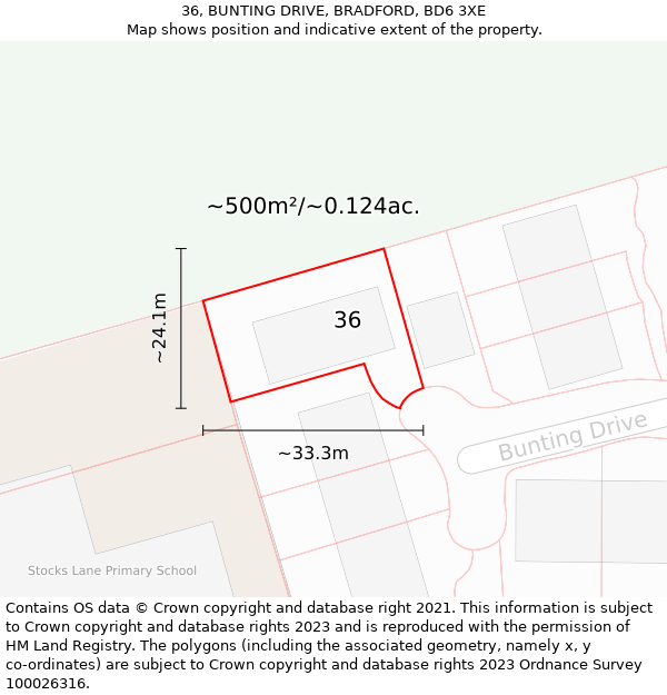 36, BUNTING DRIVE, BRADFORD, BD6 3XE: Plot and title map