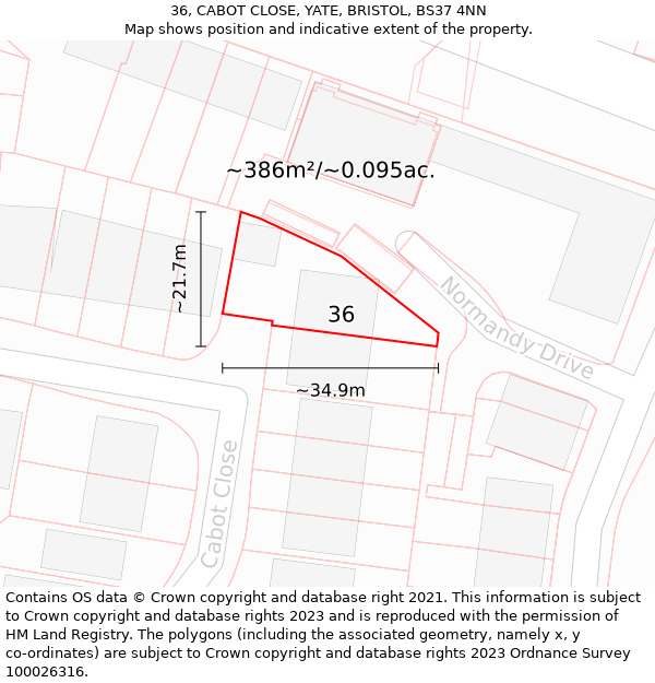 36, CABOT CLOSE, YATE, BRISTOL, BS37 4NN: Plot and title map