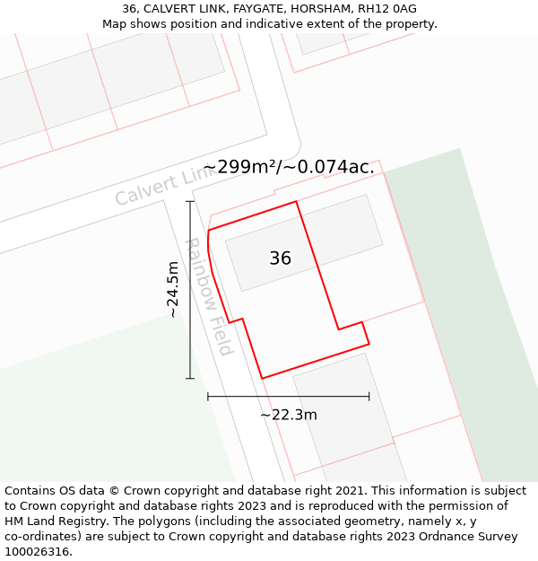 36, CALVERT LINK, FAYGATE, HORSHAM, RH12 0AG: Plot and title map