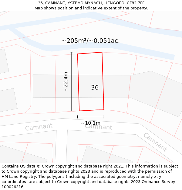 36, CAMNANT, YSTRAD MYNACH, HENGOED, CF82 7FF: Plot and title map