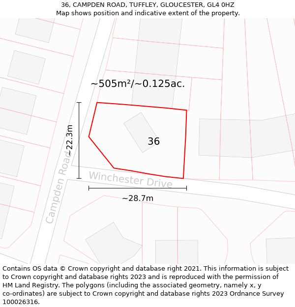 36, CAMPDEN ROAD, TUFFLEY, GLOUCESTER, GL4 0HZ: Plot and title map