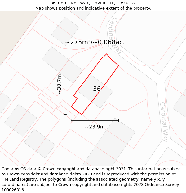 36, CARDINAL WAY, HAVERHILL, CB9 0DW: Plot and title map