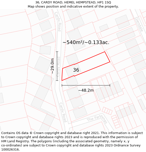 36, CARDY ROAD, HEMEL HEMPSTEAD, HP1 1SQ: Plot and title map