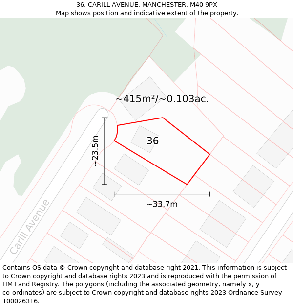 36, CARILL AVENUE, MANCHESTER, M40 9PX: Plot and title map