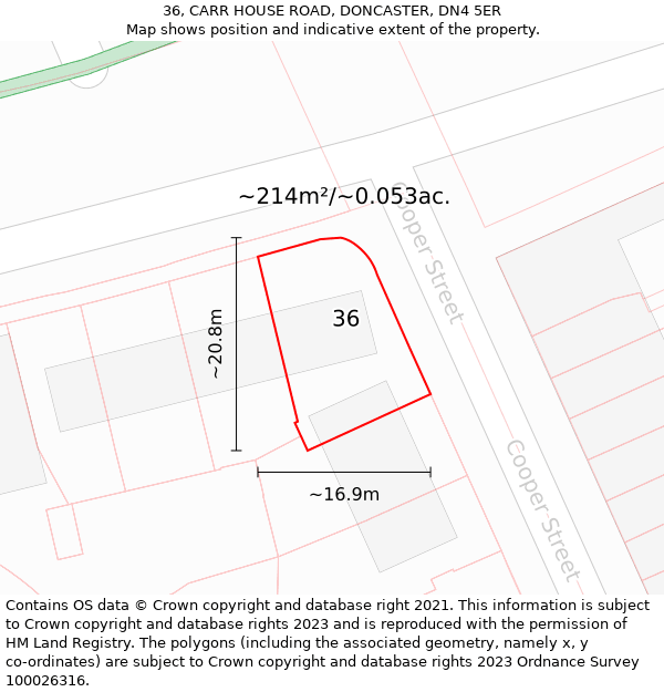 36, CARR HOUSE ROAD, DONCASTER, DN4 5ER: Plot and title map