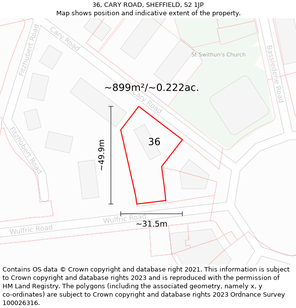 36, CARY ROAD, SHEFFIELD, S2 1JP: Plot and title map
