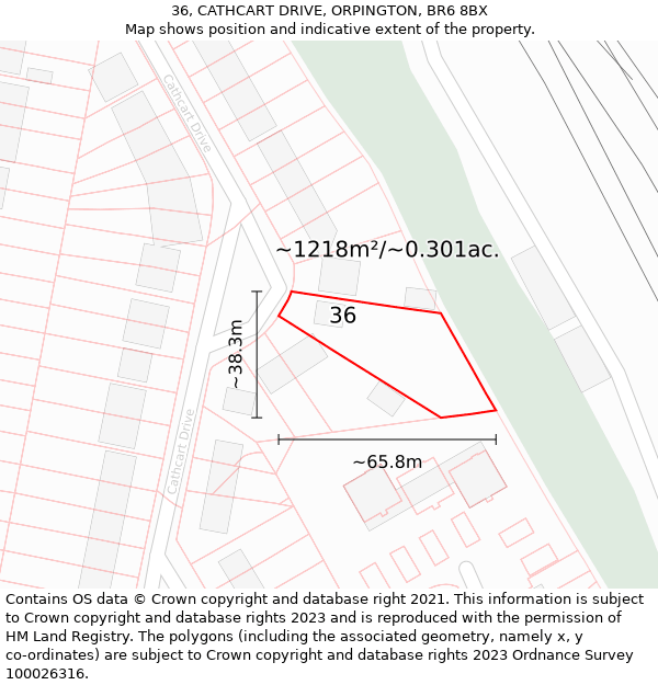36, CATHCART DRIVE, ORPINGTON, BR6 8BX: Plot and title map