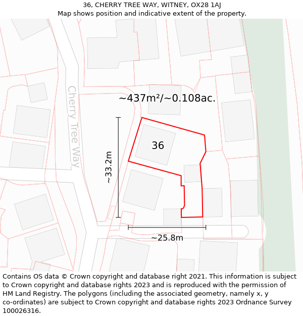 36, CHERRY TREE WAY, WITNEY, OX28 1AJ: Plot and title map