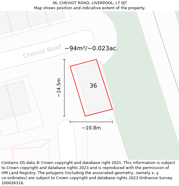 36, CHEVIOT ROAD, LIVERPOOL, L7 0JT: Plot and title map