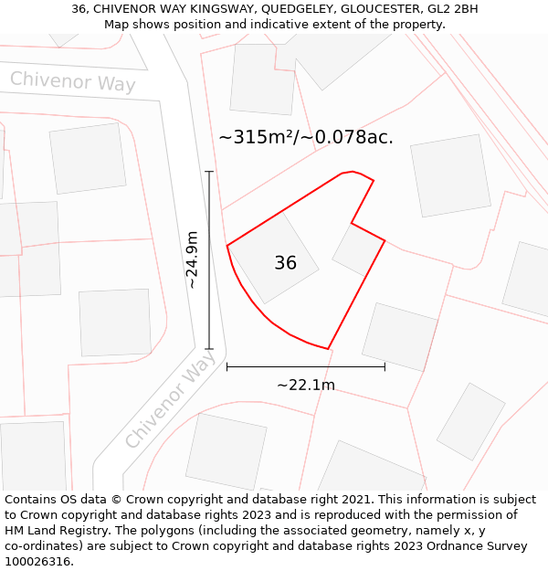 36, CHIVENOR WAY KINGSWAY, QUEDGELEY, GLOUCESTER, GL2 2BH: Plot and title map