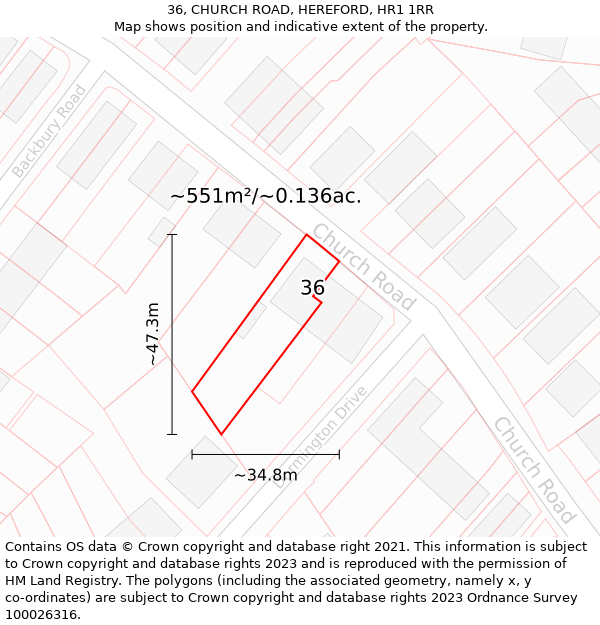 36, CHURCH ROAD, HEREFORD, HR1 1RR: Plot and title map