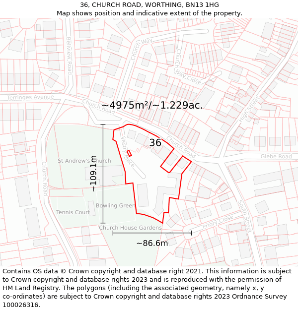 36, CHURCH ROAD, WORTHING, BN13 1HG: Plot and title map