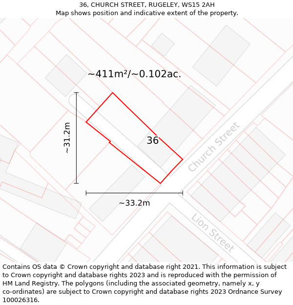 36, CHURCH STREET, RUGELEY, WS15 2AH: Plot and title map