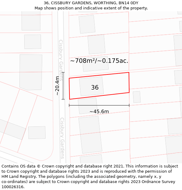 36, CISSBURY GARDENS, WORTHING, BN14 0DY: Plot and title map