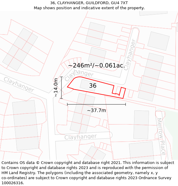 36, CLAYHANGER, GUILDFORD, GU4 7XT: Plot and title map