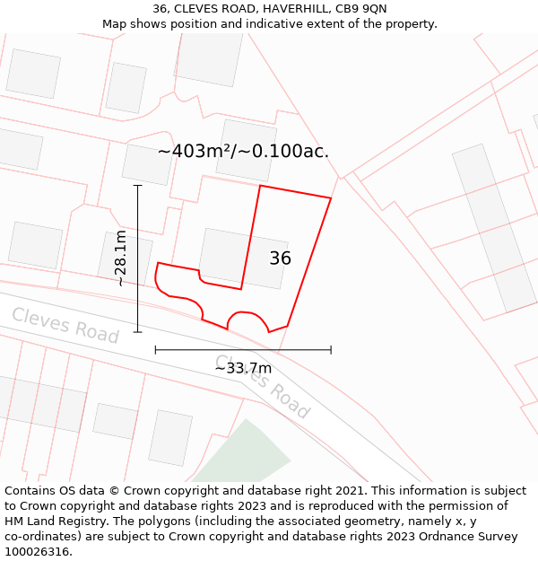36, CLEVES ROAD, HAVERHILL, CB9 9QN: Plot and title map