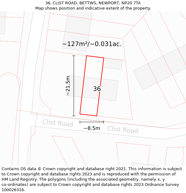 36, CLIST ROAD, BETTWS, NEWPORT, NP20 7TA: Plot and title map