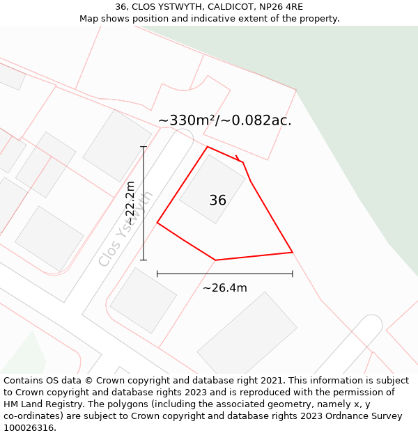 36, CLOS YSTWYTH, CALDICOT, NP26 4RE: Plot and title map