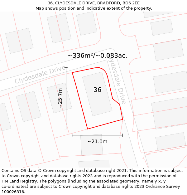 36, CLYDESDALE DRIVE, BRADFORD, BD6 2EE: Plot and title map