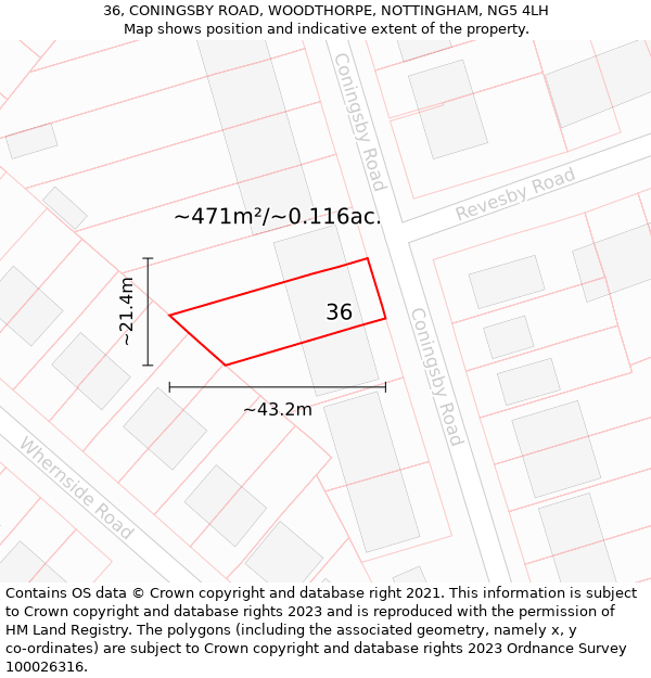 36, CONINGSBY ROAD, WOODTHORPE, NOTTINGHAM, NG5 4LH: Plot and title map