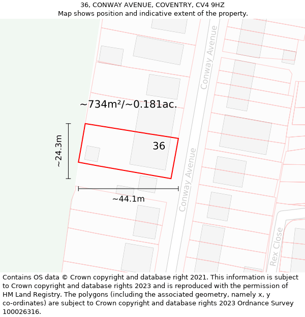 36, CONWAY AVENUE, COVENTRY, CV4 9HZ: Plot and title map