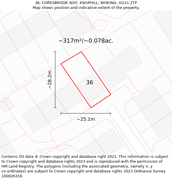 36, CORESBROOK WAY, KNAPHILL, WOKING, GU21 2TP: Plot and title map