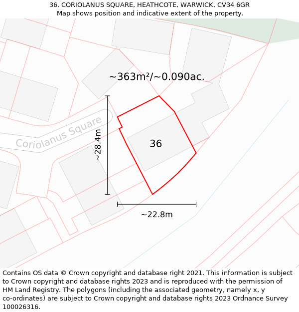 36, CORIOLANUS SQUARE, HEATHCOTE, WARWICK, CV34 6GR: Plot and title map