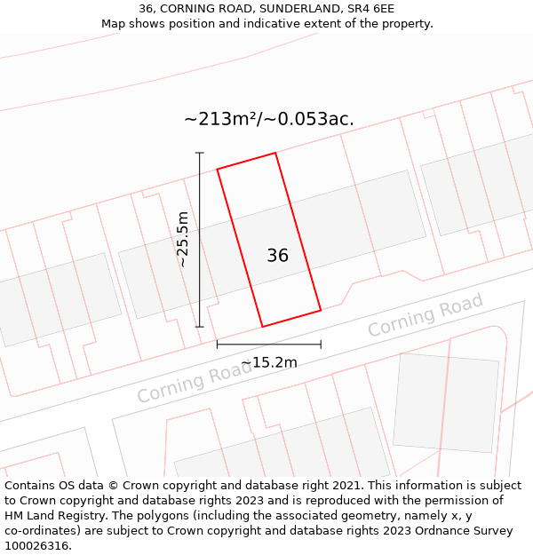 36, CORNING ROAD, SUNDERLAND, SR4 6EE: Plot and title map