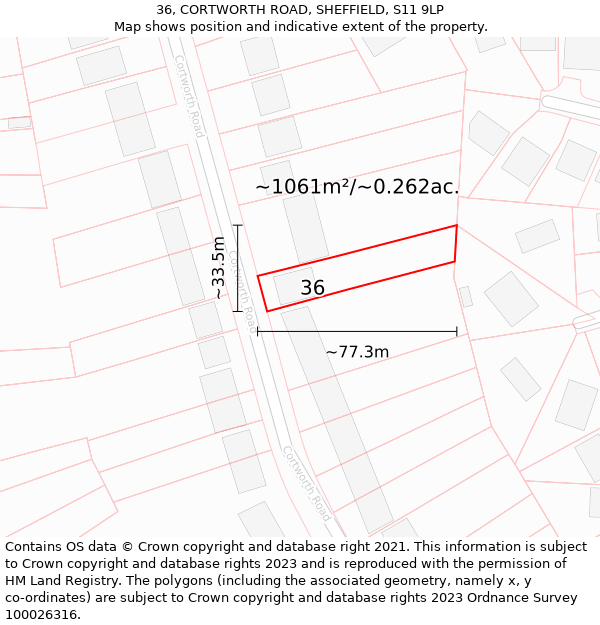 36, CORTWORTH ROAD, SHEFFIELD, S11 9LP: Plot and title map