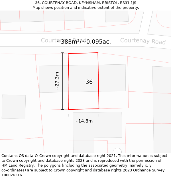 36, COURTENAY ROAD, KEYNSHAM, BRISTOL, BS31 1JS: Plot and title map