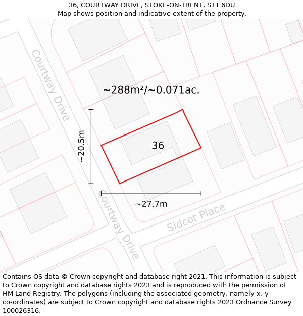 36, COURTWAY DRIVE, STOKE-ON-TRENT, ST1 6DU: Plot and title map