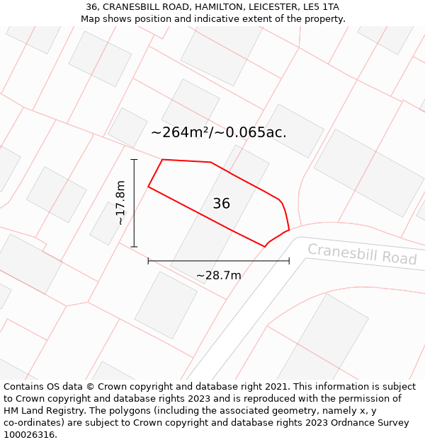 36, CRANESBILL ROAD, HAMILTON, LEICESTER, LE5 1TA: Plot and title map