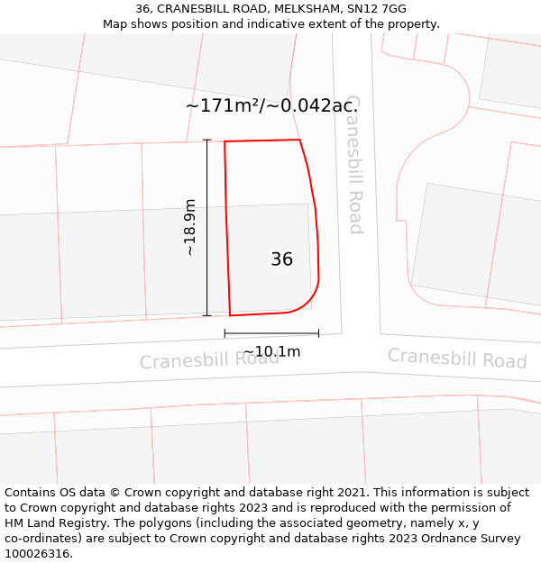 36, CRANESBILL ROAD, MELKSHAM, SN12 7GG: Plot and title map