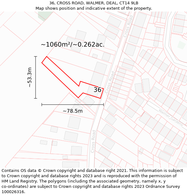 36, CROSS ROAD, WALMER, DEAL, CT14 9LB: Plot and title map