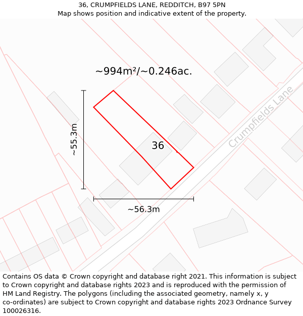 36, CRUMPFIELDS LANE, REDDITCH, B97 5PN: Plot and title map