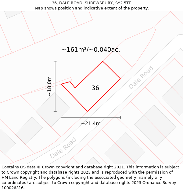 36, DALE ROAD, SHREWSBURY, SY2 5TE: Plot and title map