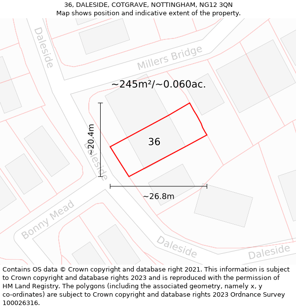 36, DALESIDE, COTGRAVE, NOTTINGHAM, NG12 3QN: Plot and title map