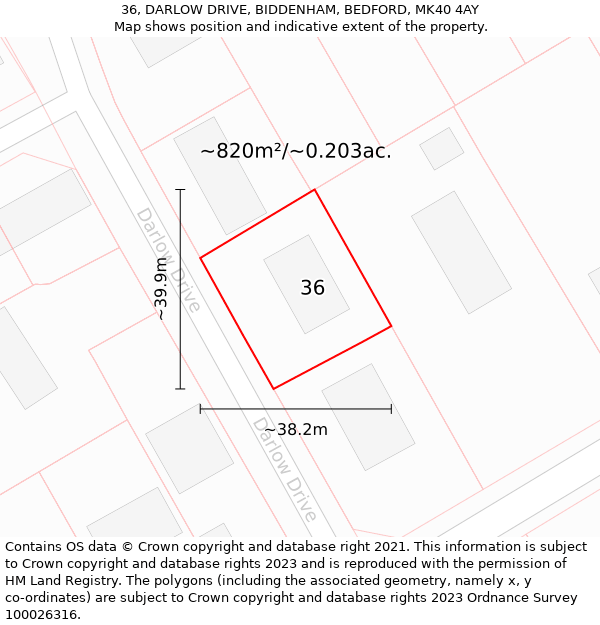 36, DARLOW DRIVE, BIDDENHAM, BEDFORD, MK40 4AY: Plot and title map