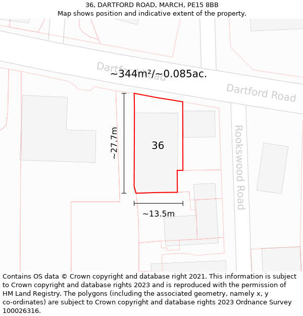 36, DARTFORD ROAD, MARCH, PE15 8BB: Plot and title map