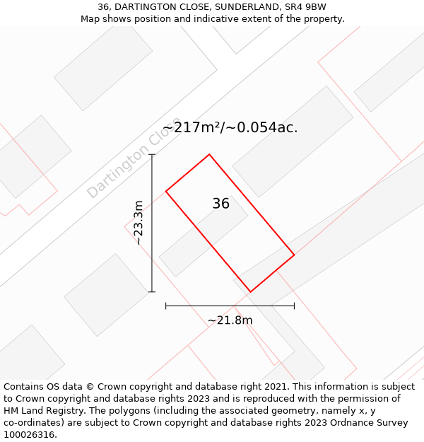 36, DARTINGTON CLOSE, SUNDERLAND, SR4 9BW: Plot and title map