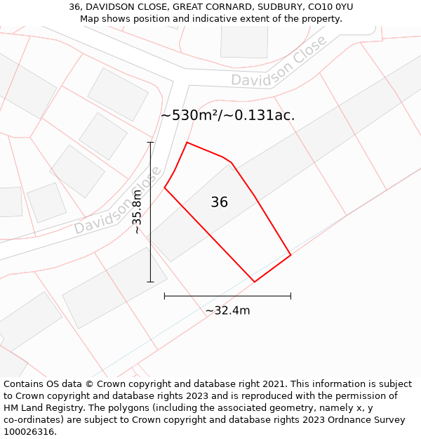 36, DAVIDSON CLOSE, GREAT CORNARD, SUDBURY, CO10 0YU: Plot and title map