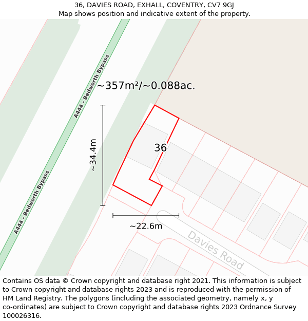 36, DAVIES ROAD, EXHALL, COVENTRY, CV7 9GJ: Plot and title map