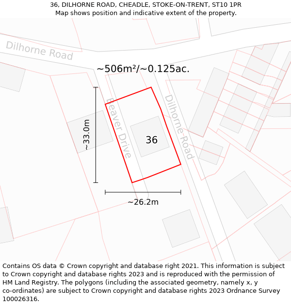 36, DILHORNE ROAD, CHEADLE, STOKE-ON-TRENT, ST10 1PR: Plot and title map