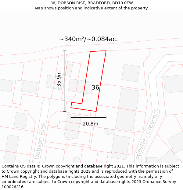 36, DOBSON RISE, BRADFORD, BD10 0EW: Plot and title map